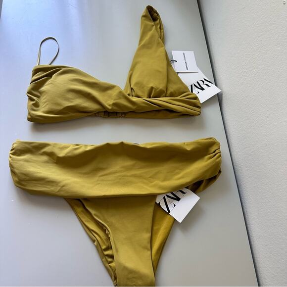 NWT ZARA ASYMMETRIC BIKINI TOP AND BOTTOM. OLIVE GREEN. SIZE SMALL- SET - Picture 9 of 13